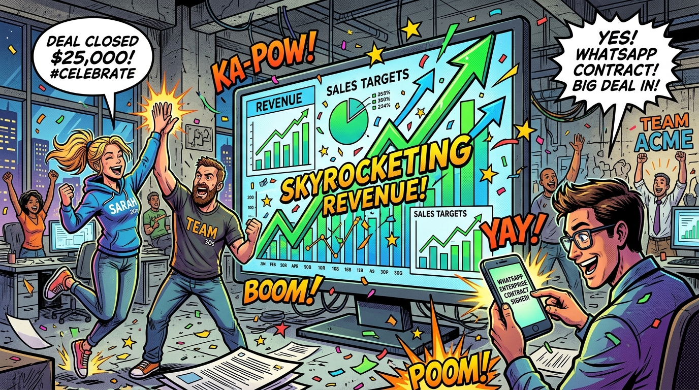 Sales team celebrating revenue growth